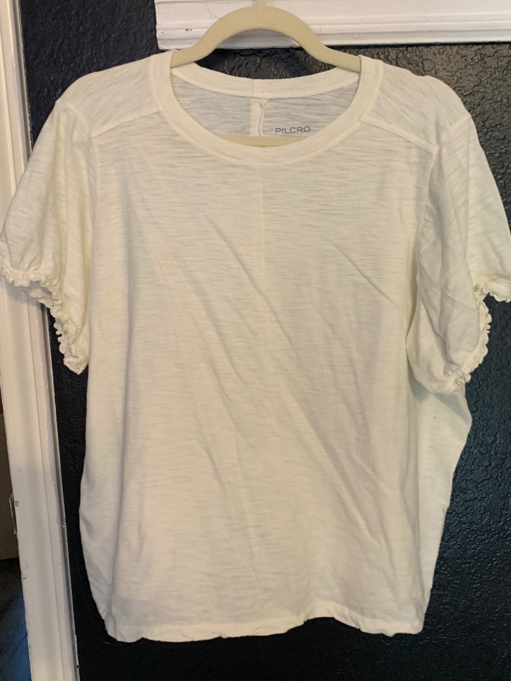 Pilcro (anthroplogie) sz 1X cream riffle sleeve tee